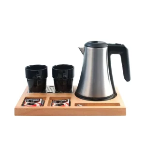 0.8L Electric Coffee Kettle with Wooden Hospitality Tray Hotel Supplies for Welcoming Guests