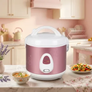 1.0L 400W Electric Mini Rice Cooker with Non-Stick Coating Pink Color Includes Measuring Cup & Paddle for Household Use