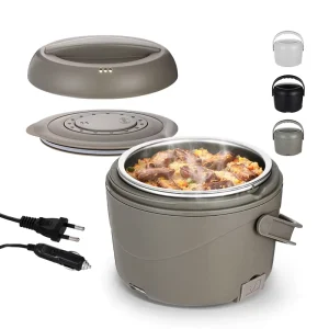 1.2L 40oz Round Heater Food Warmer Stainless Steel Container Electric Lunch Box Portable for Home Car Truck 110V/220V/12V/24V