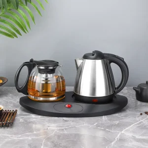 1.2L Classic Electric Glass Kettle Tea Pot Set Stainless Steel Double Boiler Keep Warm Function for Household Outdoor Use