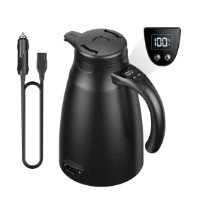 1.2L Portable Car Electric Kettle 12V/24V Smart Voltage Recognition LCD Display Rapid Heating Boiler with Safety Protection