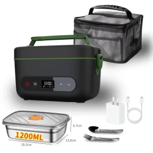 1.2L Self Heating Electric Lunch Box 100W Portable Digital Control Eco Friendly Food Warmer Stainless Steel Household Outdoor