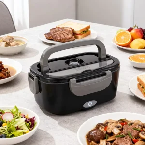 1.5L Black 12V 24V 110V 220V Stainless Steel Portable Electric Lunch Box for Cars and Families