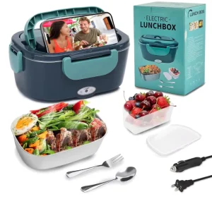 1.5L Electric Lunch Box 80W Stainless Steel Container for Car Truck Office Use Food Warmer With Bag Spoon and Fork