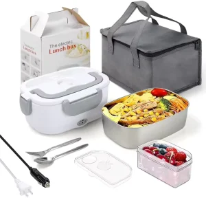 1.5L Electric Lunch Box Food Heater 3 in 1 Portable Warmer Leakproof Heated Box for Adults 12V/24V 110V/220V