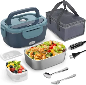 1.5L Leakproof Electric Lunch Box for Adults Men 80W Fast Heating Stainless Steel Container Food Warmer with Bag Fork Spoon