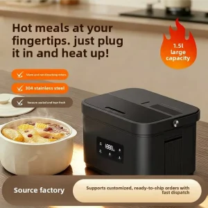 1.5L Portable Cordless Electric Heating Lunch Box 9000mAh Battery Food Warmer 304 Stainless Steel for Car Truck Office Travel