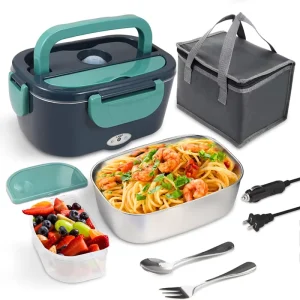 1.5L Stainless Steel Portable Electric Food Container Heating Insulated Food Warmer Car Outdoor Use Carrying Bag