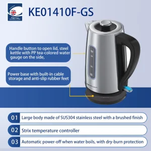 1.7L 304 Stainless Steel Electric Kettle with Auto Shut-Off for Fast Boiling in Family Homes Hotels Offices
