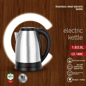 1.8L 304 Stainless Steel Insulated Electric Kettle 110V Fast Boiling Auto Shut Off Dry Boil Protection for Household Use
