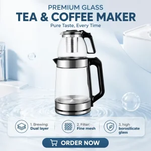 1.8L Double Wall Smart Glass Electric Kettle Portable for Household and Hotel Use Features Colored Keep Warm