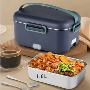 1.8L Electric Lunch Box 80W Food Heater for Adults 12 24 110V Portable for Car Truck Office with Insulated Carry Bag Grey
