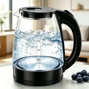 1.8L Glass Electric Kettle 304 Stainless Steel Base 1500W Fast Boil Auto Shut off Boil Dry Protection Temperature Household