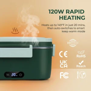1.8L Heated Lunch Boxes 3 in 1 Function Suitable Electric Lunch Box 120W Fast Heating Food Warmer Car Office Use