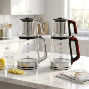 1.8L High Borosilicate Glass Electric Kettle Two in One Tea Maker 304 Stainless Steel Filter Dry Burn Protection Household Hotel