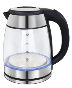 1.8L Manual Cordless Electric Kettle Blue LED Light Keep Warm Mechanical Control High Borosilicate Glass Body Home Kitchen Use