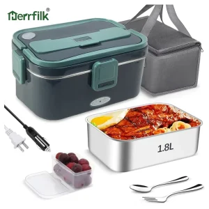 1.8L Self Heating Electric Lunch Box Food Warmer with Carry Bag Portable for Car Outdoor Household Use