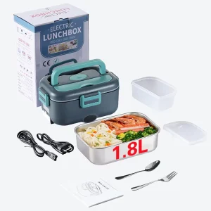 1.8L Stainless Steel Portable Electric Lunch Box with Heating Dual Use Lunch Box Electric Portable for Cars and Families
