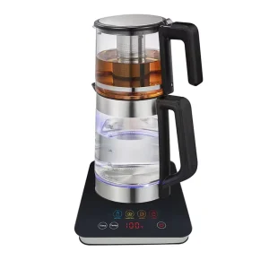 1.8L+1.2L Smart Digital Display Electric Kettle Borosilicate Glass Touch Insulation Quickly Boiling With Blue Light