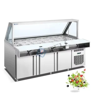 1.8m Stainless Steel Pizza Salad Under Counter Workbench Table Refrigerator for Kitchen