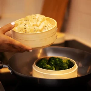 10-Inch Eco-Friendly Customizable Electric Induction Gas Steamer with 25cm Big Dim Sum Basket Chinese Bamboo Wood Steamers