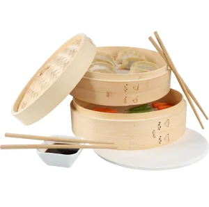 10-Inch Eco-Friendly Customizable Electric Induction Gas Steamer with 25cm Big Dim Sum Basket Chinese Bamboo Wood Steamers