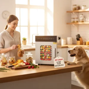 10 Tray Stainless Steel Food Dehydrator Machine for Home Use Electric Low Noise Dryer for Fruit Vegetables Meat & Herbs
