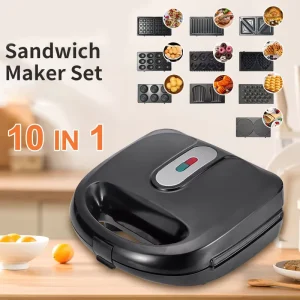 10 in 1 Removable Plates Sandwich Maker Multifunctional Electric Waffle Donut Pancake Grill Machine Non Stick Breakfast Maker