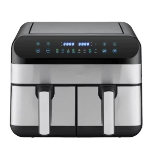 10 in 1 Stainless Steel Air Fryer Toaster Oven with 2 Independent Frying Baskets Digital Touchscreen 9L Capacity