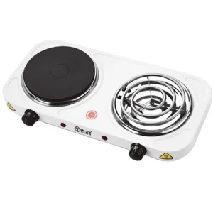1000W+1000W Electric Double Burner Stove Hot Plate Tabletop Cast Iron & Coil Hotplate for Cooking Warming