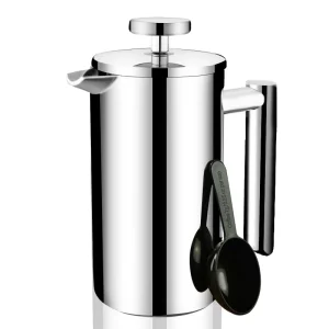1000ml Double Wall Stainless Steel Portable Coffee Maker Food Grade Metal French Press with Lid Accessory