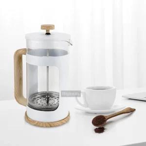 1000ml White French Press Coffee Maker Borosilicate Glass French Coffee Press with Wooden Pattern Handle