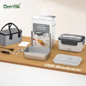 100W BPA Free Portable Electric Lunch Box Leakproof Odorless Drop Resistant Self Heating Stainless Steel Food Car
