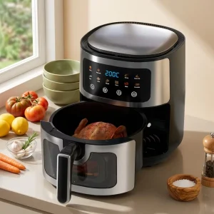 10L Large Capacity Electric Air Fryer Stainless Steel Oil Free Fast Cooking Visible Window Energy Saving Household Oven
