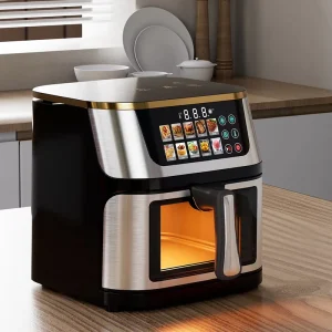 10L Multifunctional Air Fryer Oven Smart Touch Control Visible Window Stainless Steel No Smoke for Healthy Home Cooking