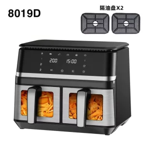 10L OEM ODM Stainless Double Basket Electric Air Fryer Digital Touchscreen Intelligent Kitchen Appliance for Household