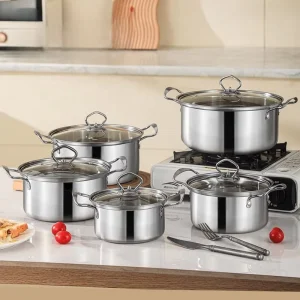10PCS Household Kitchen Stainless Steel Cookware Set Durable Cooking Pot Soup Pot Stock Pot Set