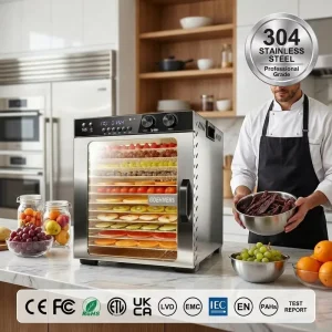 1100W 12 304 Stainless Steel Trays 110V 220V CE UKCA 90C Digital 48H Timer Pro Small Commercial Jerky Meat Fruit Food Dehydrator