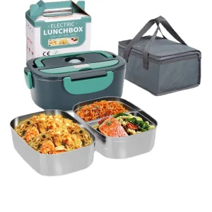 110V 220V 12V 24V Cold Hot Stainless Steel Electric Lunch Box Single Tier 1-3L Capacity Rectangle Shape Leak Proof Portable