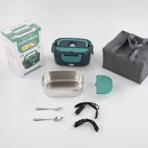 110V 220V Electric Heated Lunch Boxes for Home Office Food Warmer with Fork Spoon Insulated Carry Bag