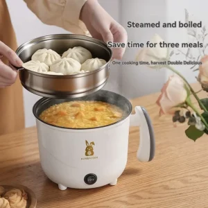 110V Mini Electric Hot Pot with 201 Stainless Steel Steamer Double Layer Non stick Cooker for Steaming Boiling Noodles