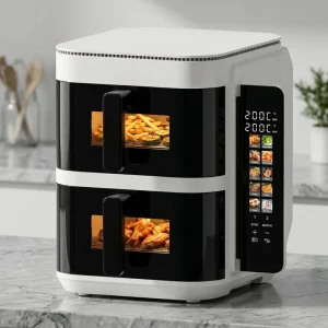 11L Double Air Fryer Dual Zone Cooking Oven 2800W High Power 10 Menu Air Wave Oil Free Fryer Double Stack Visible Window