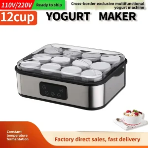 12 Cup Yogurt Maker LCD Display Refrigerator Function for Homemade Jam Ice Cream Pudding Breakfast Machine