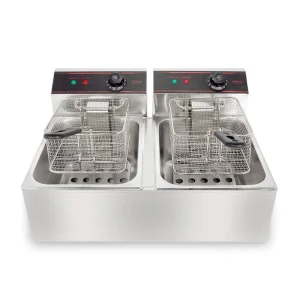 12 L Factory Sales Stainless Steel Commercial Restaurant Equipment Thickening Double Tank Electric Fryer French Fries Chicken