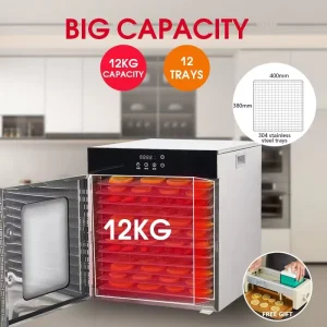 12-Layer Electric Fruit and Pet Snack Dehydrator Machine with Smart Control Glass Housing up to 90C Household Use