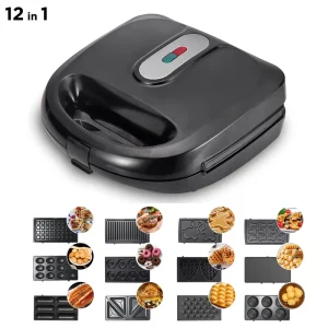 12 in 1 Belgian Waffle Maker Machine Multifunctional Home Electric Aluminum 750W Panini Grill Press Toaster