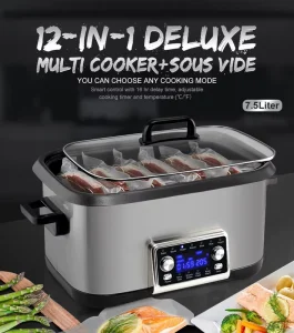 12 in 1 Multi Cooker Sous Vide Cooker LED Large Display 7.5L Programmable Digital Slow Cooker Machine