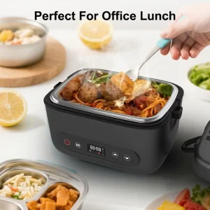 12000mAh Automatic USB Battery Powered Heated Lunch Box with 1.2L Wireless Food Heater for Car Outdoor Camping