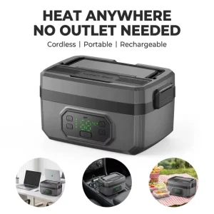 12000mAh Battery USB Car Wireless Electric Lunch Box 1.6L Portable Food Warmer Rechargeable Self Heating Bento Box Digital