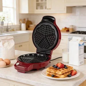 1200W Electric Plastic Waffle Maker Non Stick Coating 20cm Fixed Plate Snack Maker with Cool Touch Overheat Protection Household